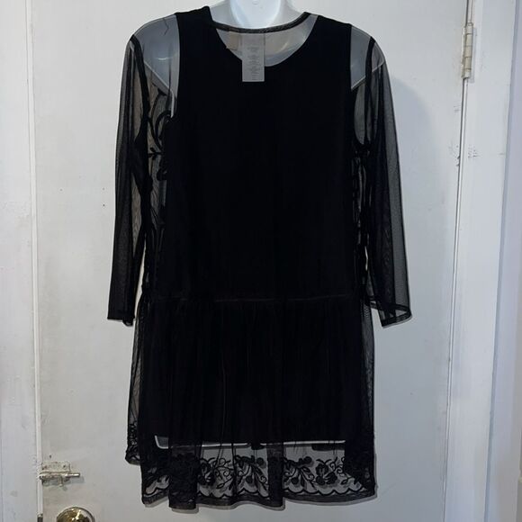 LOGO LAVISH by Lori Goldstein Black Tank Top and Embroidered Sheer Blouse Set-S - Picture 4 of 9